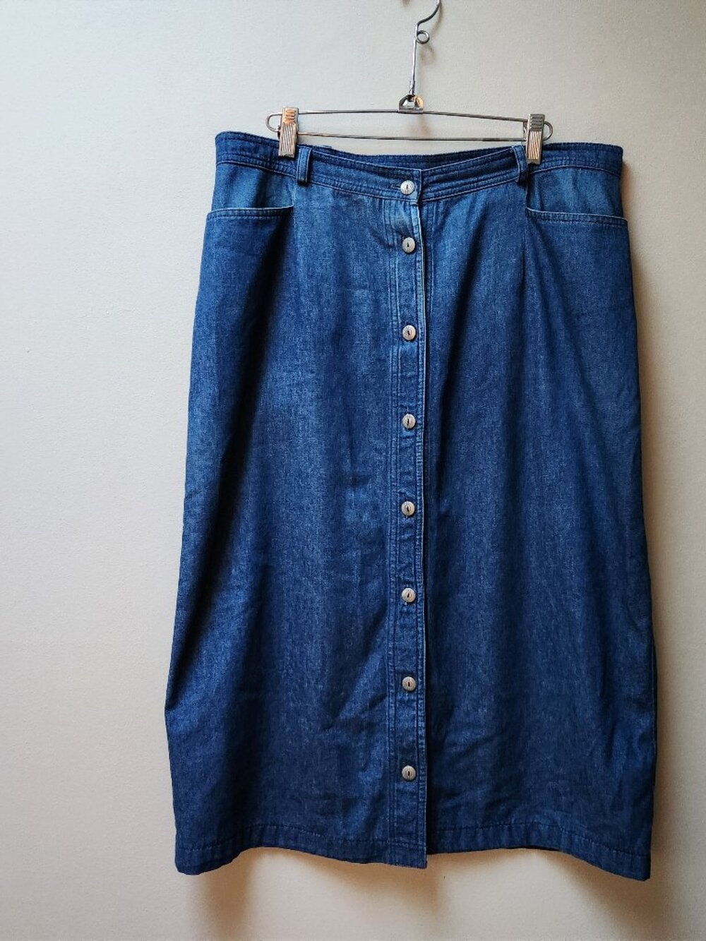 Vintage denim button front midi skirt / L/xl - Picture 2 of 8